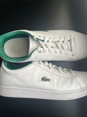 Men’s Lacoste White Leather Low-Top Sneakers with Green Interior